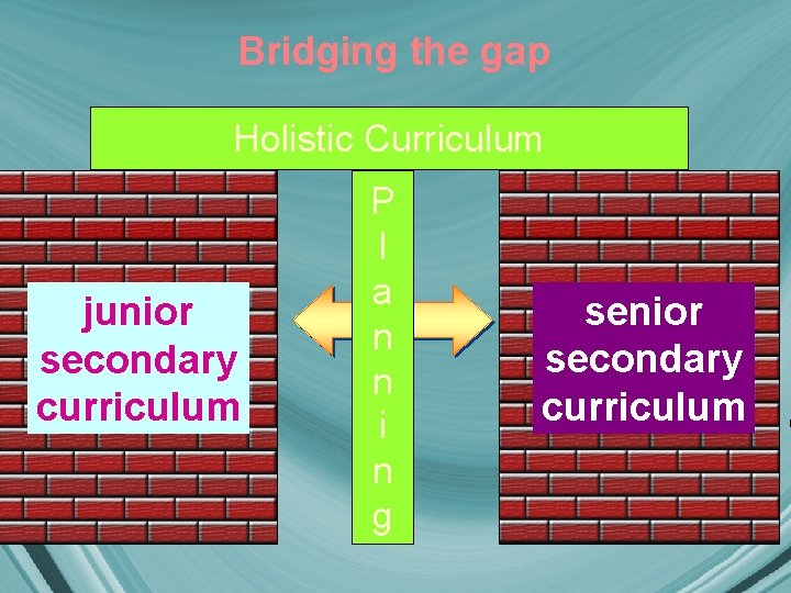 Bridging the gap Holistic Curriculum junior secondary curriculum P l a n n i Bridging the gap Holistic Curriculum junior secondary curriculum P l a n n i