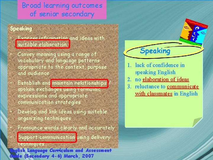 Broad learning outcomes of senior secondary Speaking • Express information and ideas with suitable Broad learning outcomes of senior secondary Speaking • Express information and ideas with suitable
