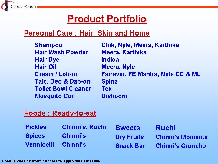 Product Portfolio Personal Care : Hair, Skin and Home Shampoo Hair Wash Powder Hair