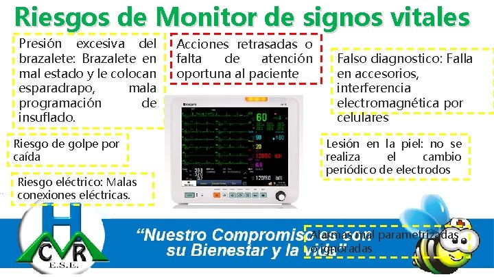 Riesgos de Monitor de signos vitales Presión excesiva del brazalete: Brazalete en mal estado