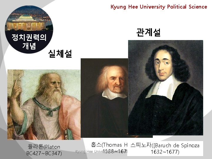 Kyung Hee University Political Science 정치권력의 개념 관계설 실체설 플라톤(Platon BC 427~BC 347) 홉스(Thomas