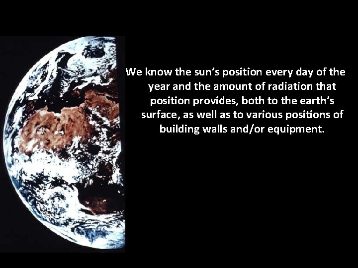 We know the sun’s position every day of the year and the amount of We know the sun’s position every day of the year and the amount of