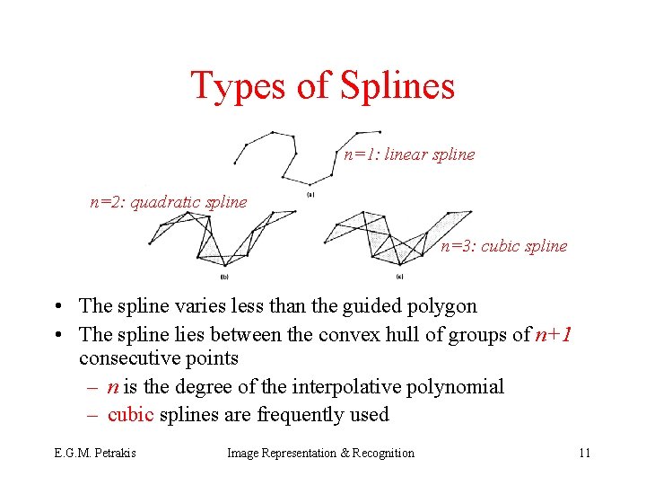 Types of Splines n=1: linear spline n=2: quadratic spline n=3: cubic spline • The