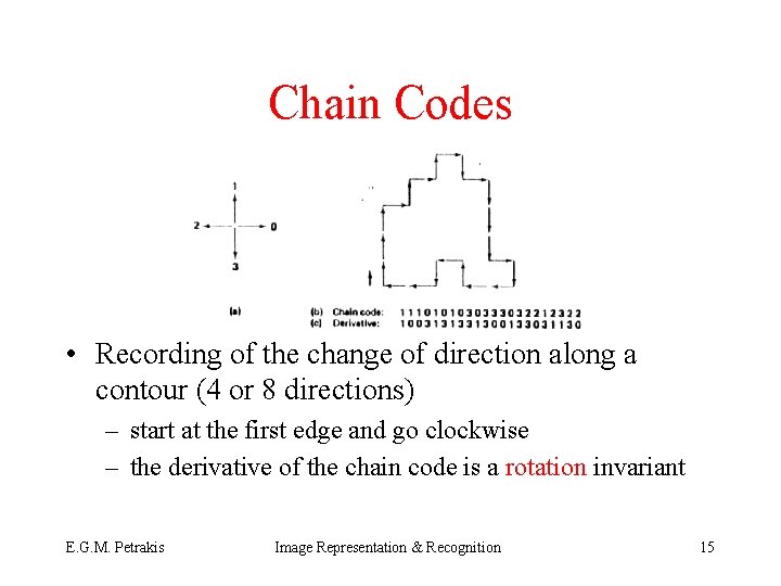 Chain Codes • Recording of the change of direction along a contour (4 or