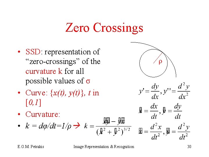 Zero Crossings • SSD: representation of “zero-crossings” of the curvature k for all possible