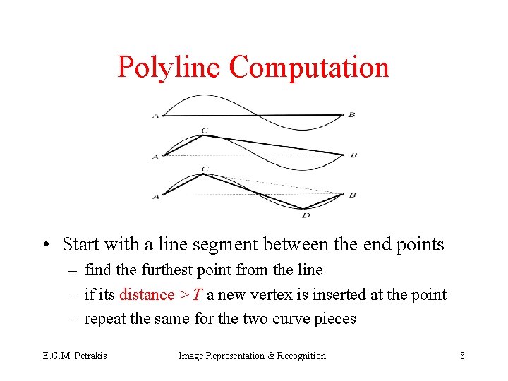 Polyline Computation • Start with a line segment between the end points – find