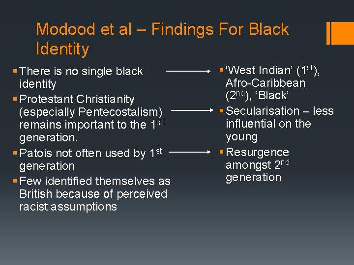 Modood et al – Findings For Black Identity § There is no single black