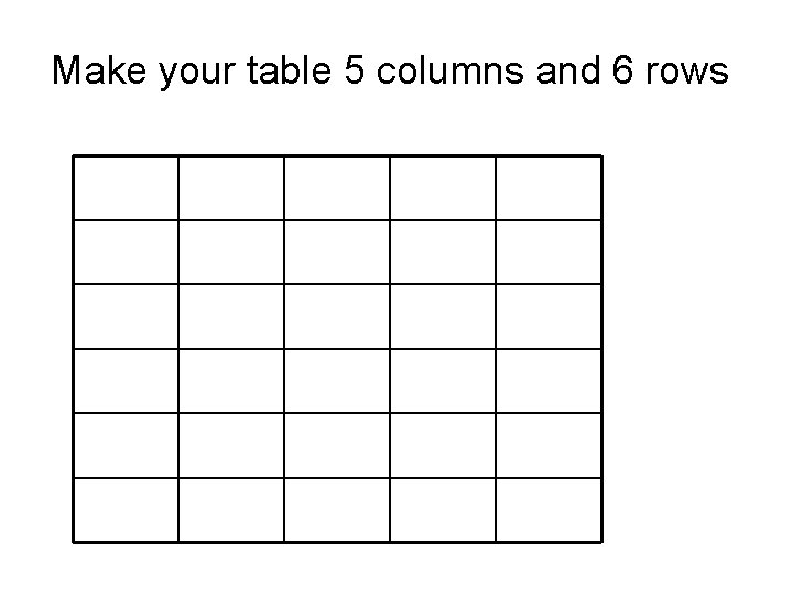 Make your table 5 columns and 6 rows Make your table 5 columns and 6 rows