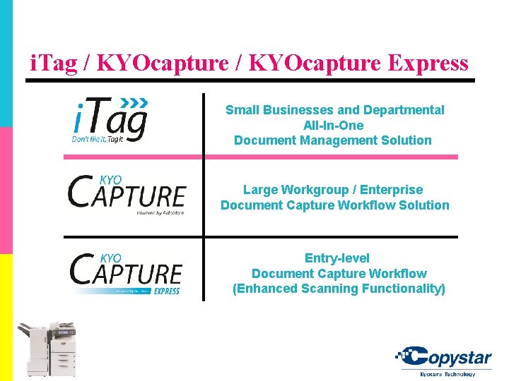 i. Tag / KYOcapture Express Small Businesses and Departmental All-In-One Document Management Solution Large i. Tag / KYOcapture Express Small Businesses and Departmental All-In-One Document Management Solution Large