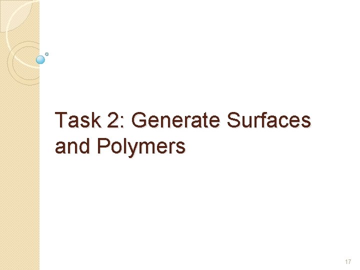 Task 2: Generate Surfaces and Polymers 17 