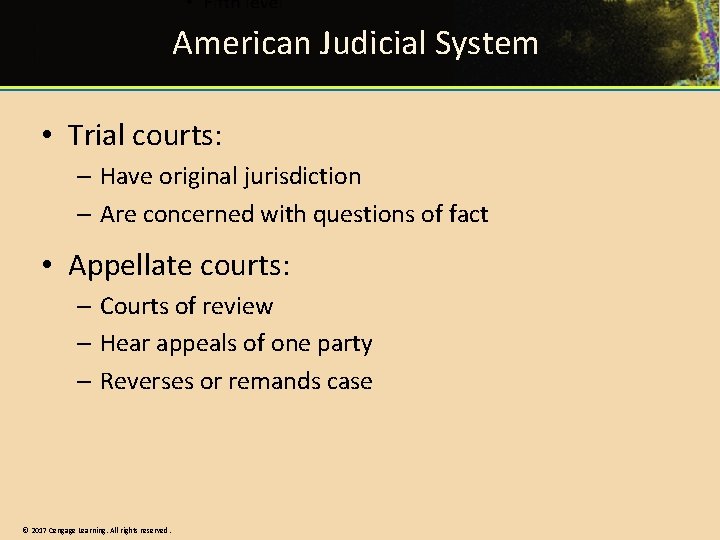 American Judicial System • Trial courts: – Have original jurisdiction – Are concerned with American Judicial System • Trial courts: – Have original jurisdiction – Are concerned with