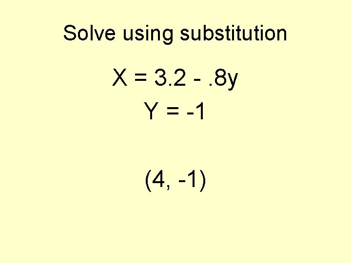 Solve using substitution X = 3. 2 -. 8 y Y = -1 (4,