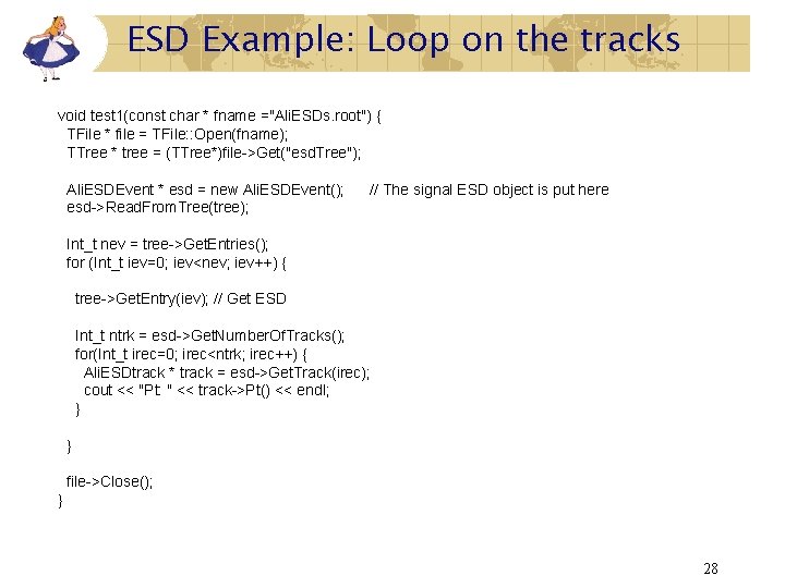 ESD Example: Loop on the tracks void test 1(const char * fname ="Ali. ESDs.