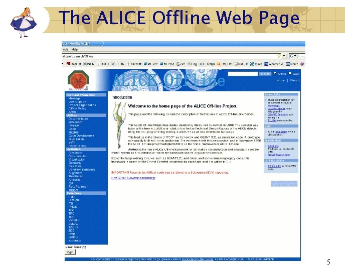 The ALICE Offline Web Page 5 