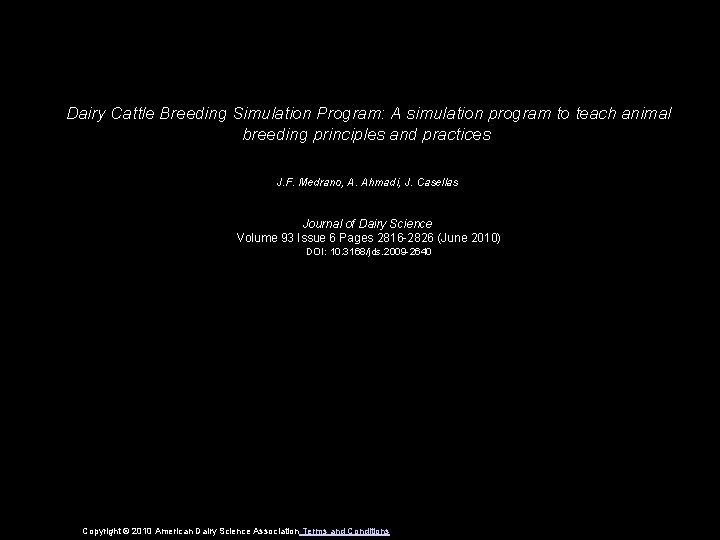 Dairy Cattle Breeding Simulation Program: A simulation program to teach animal breeding principles and