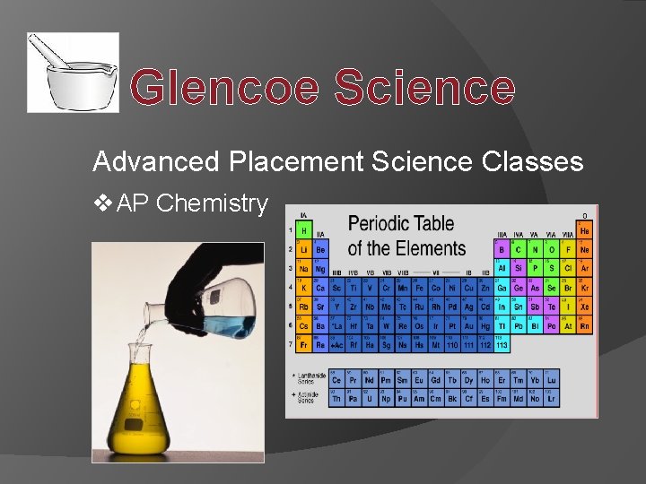 Glencoe Science Advanced Placement Science Classes v. AP Chemistry 