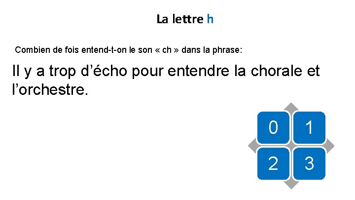 La lettre h Combien de fois entend-t-on le son « ch » dans la