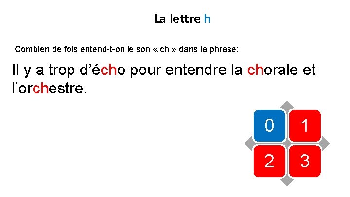 La lettre h Combien de fois entend-t-on le son « ch » dans la