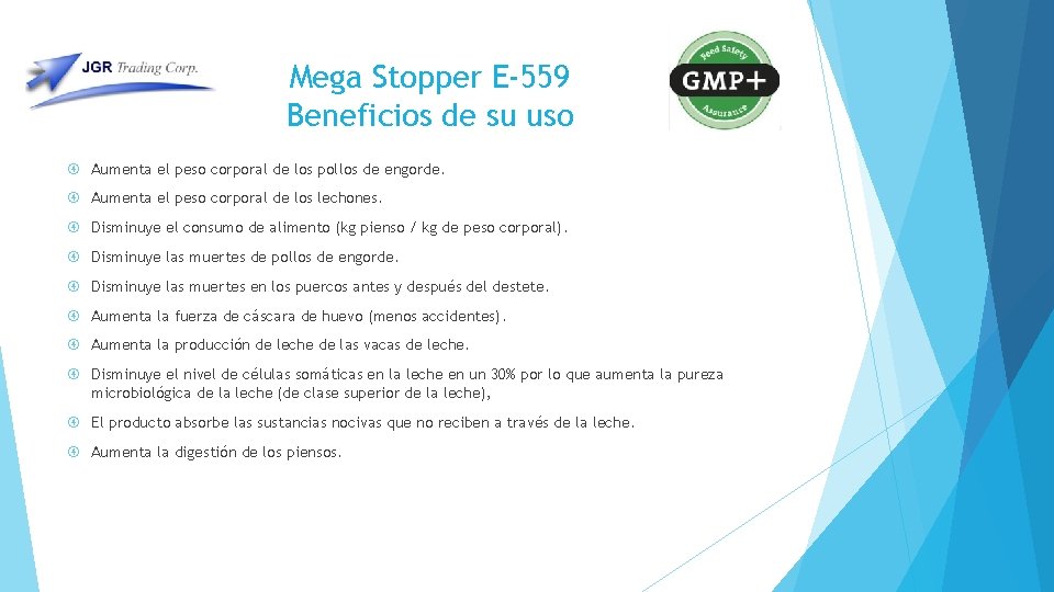 Mega Stopper E-559 Beneficios de su uso Aumenta el peso corporal de los pollos Mega Stopper E-559 Beneficios de su uso Aumenta el peso corporal de los pollos