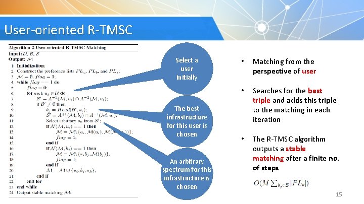 User-oriented R-TMSC Select a user initially The best infrastructure for this user is chosen