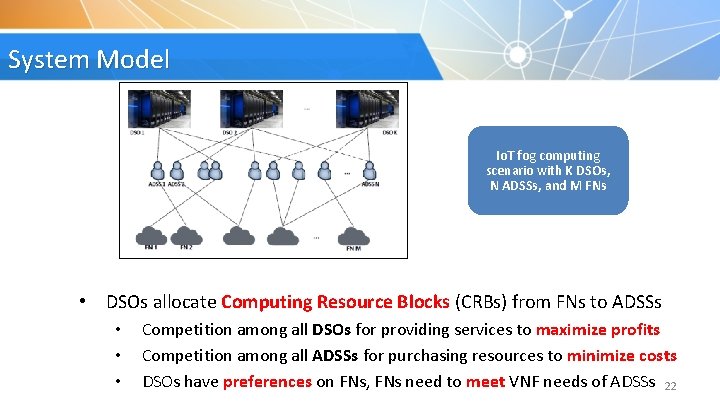 System Model Io. T fog computing scenario with K DSOs, N ADSSs, and M