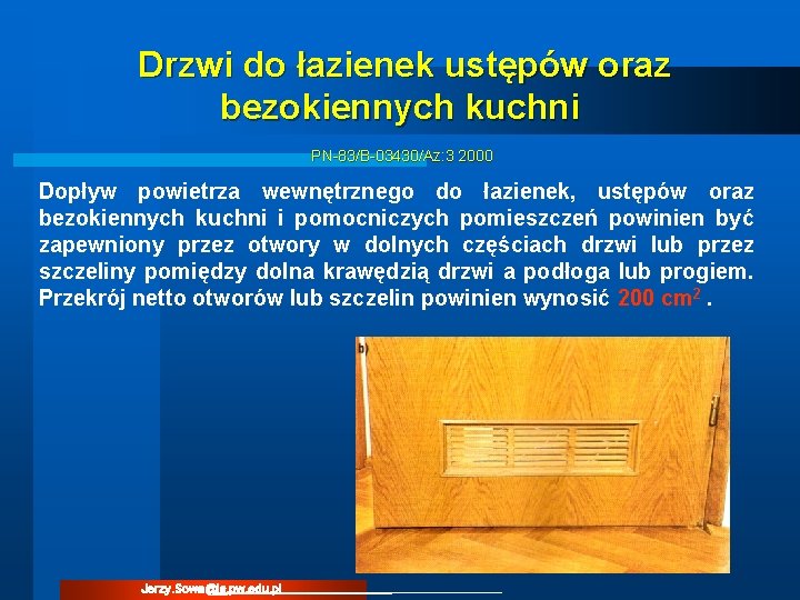 Drzwi do łazienek ustępów oraz bezokiennych kuchni PN-83/B-03430/Az: 3 2000 Dopływ powietrza wewnętrznego do Drzwi do łazienek ustępów oraz bezokiennych kuchni PN-83/B-03430/Az: 3 2000 Dopływ powietrza wewnętrznego do