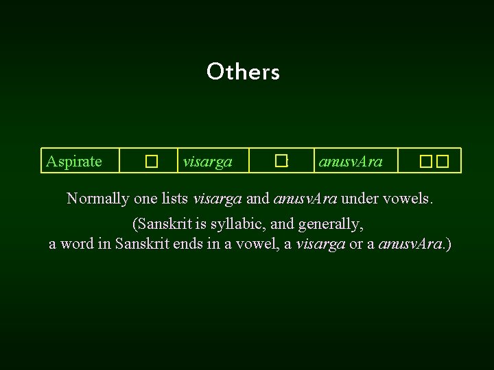 Others Aspirate � visarga �: anusv. Ara �� Normally one lists visarga and anusv.