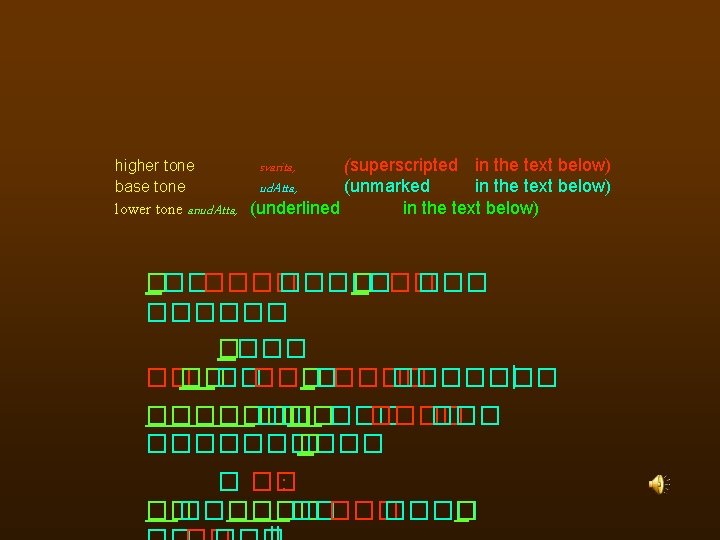 higher tone svarita, (superscripted in the text below) base tone ud. Atta, (unmarked in