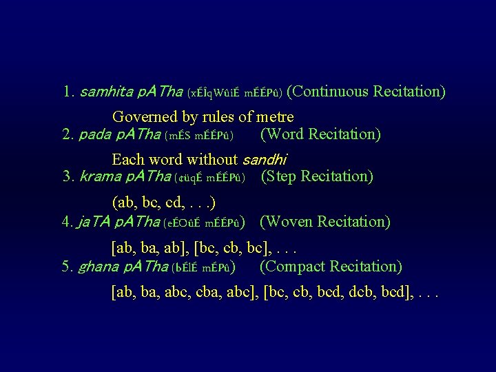 1. samhita p. ATha (xÉÎq. WûiÉ mÉÉPû) (Continuous Recitation) Governed by rules of metre