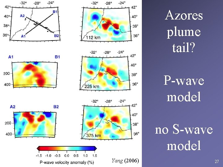 Azores plume tail? P-wave model no S-wave model Yang (2006) 27 