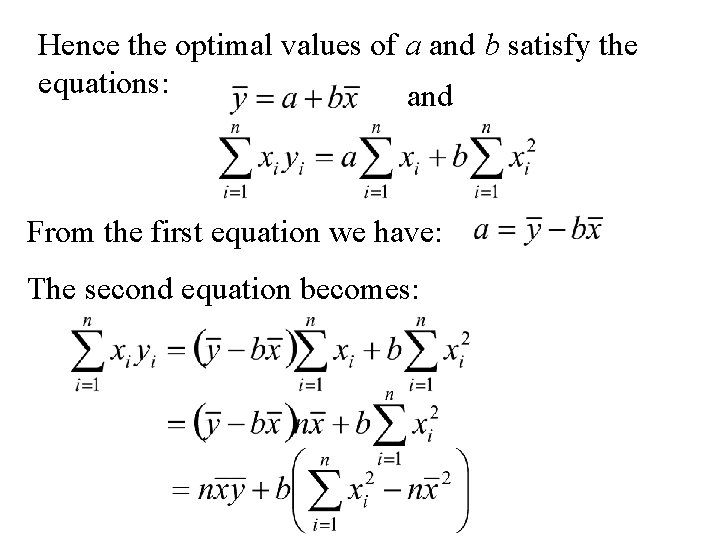 Hence the optimal values of a and b satisfy the equations: and From the