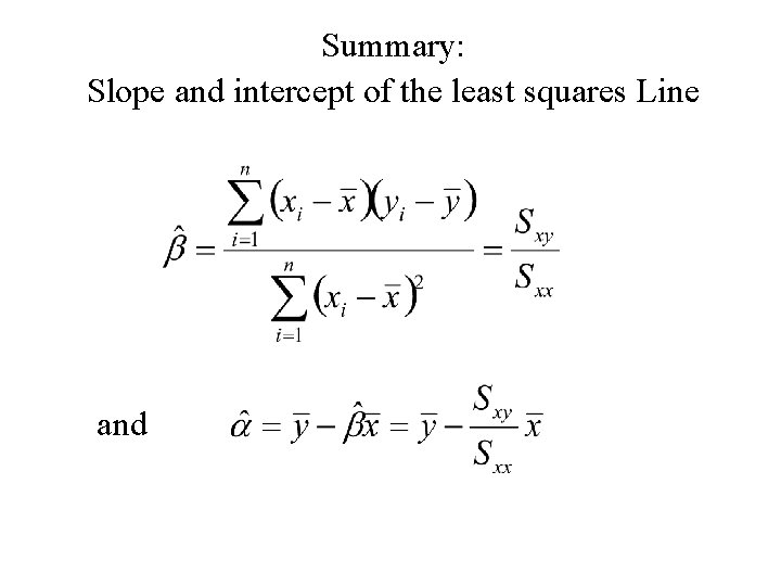 Summary: Slope and intercept of the least squares Line and 