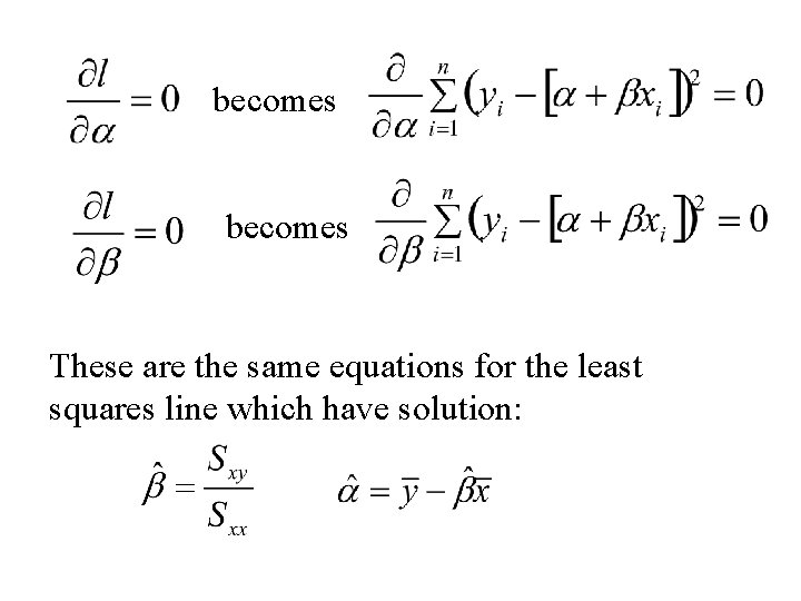 becomes These are the same equations for the least squares line which have solution: