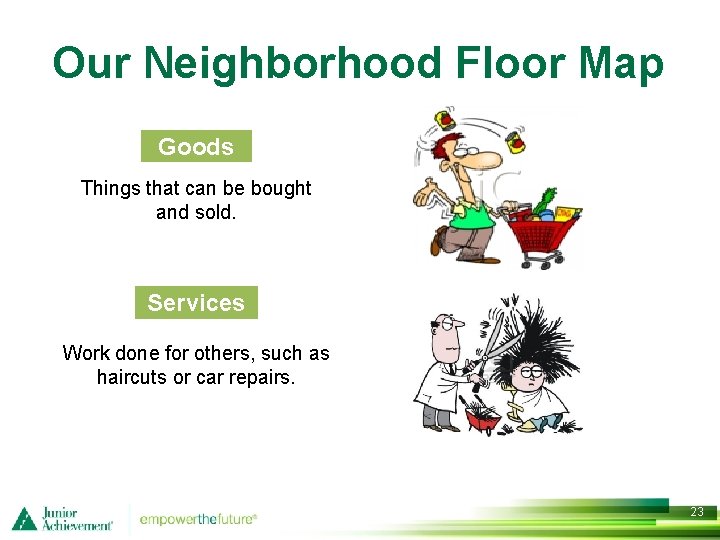 Our Neighborhood Floor Map Goods Things that can be bought and sold. Services Work