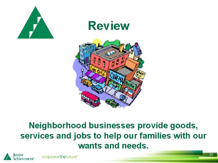 Review Neighborhood businesses provide goods, services and jobs to help our families with our