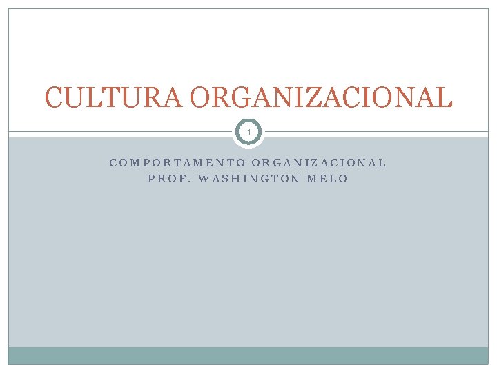 CULTURA ORGANIZACIONAL 1 COMPORTAMENTO ORGANIZACIONAL PROF. WASHINGTON MELO 