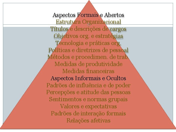 Aspectos Formais e Abertos Estrutura Organizacional 15 Títulos e descrições de cargos Objetivos org.