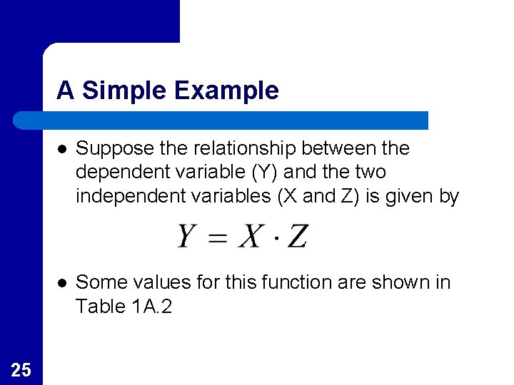 A Simple Example 25 l Suppose the relationship between the dependent variable (Y) and