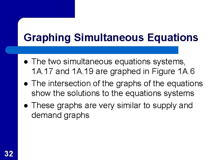 Graphing Simultaneous Equations l l l 32 The two simultaneous equations systems, 1 A.