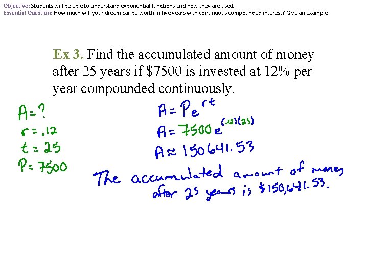 Exponential Word Problems Objective Students Will Be Able