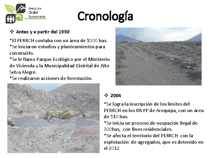 Cronología v Antes y a partir del 1990 *El PERRCH contaba con un área
