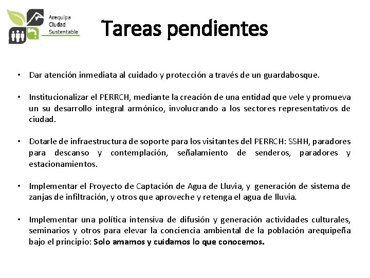 Tareas pendientes • Dar atención inmediata al cuidado y protección a través de un