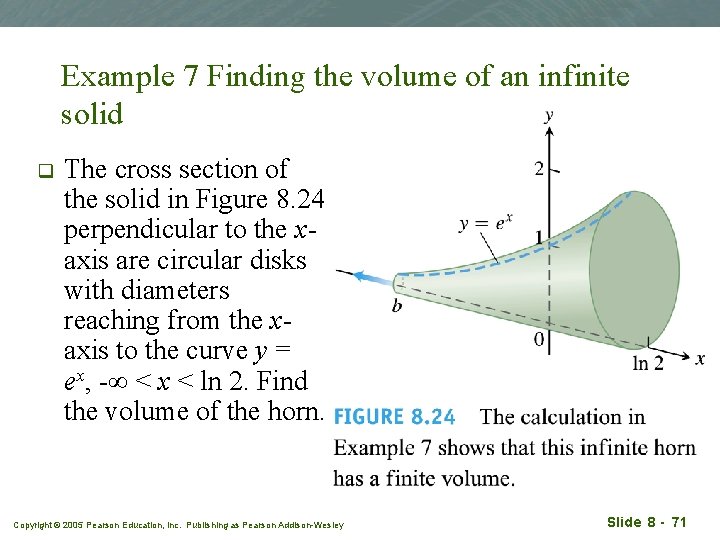 Example 7 Finding the volume of an infinite solid q The cross section of