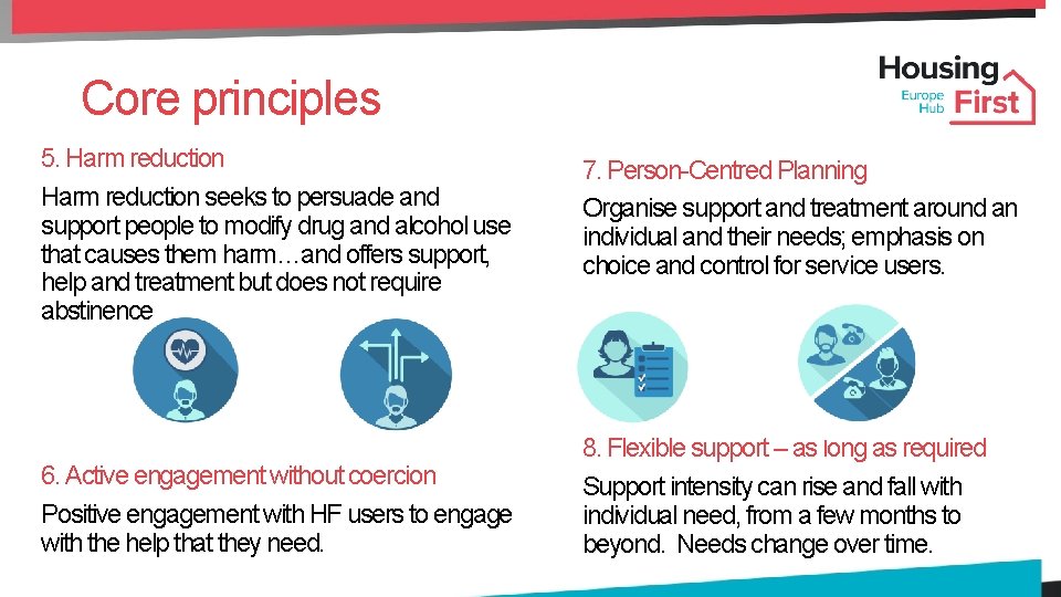 Core principles 5. Harm reduction seeks to persuade and support people to modify drug