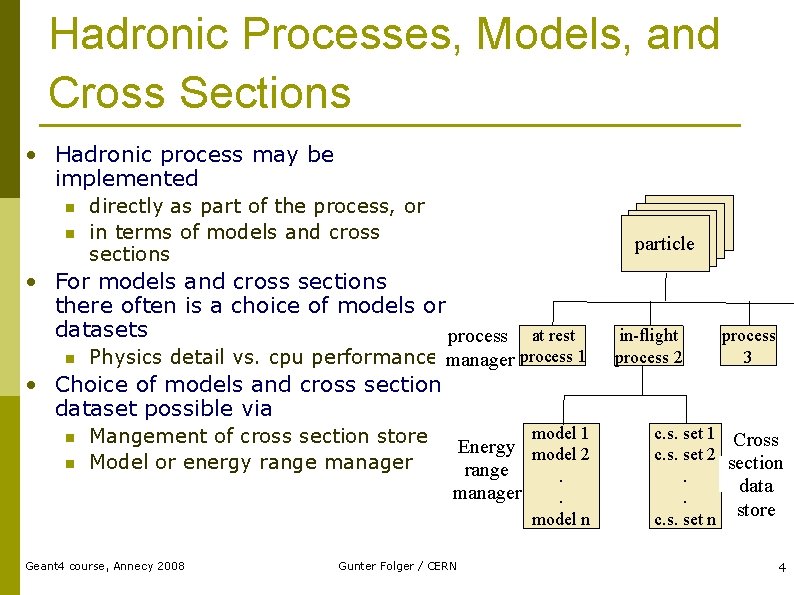 Hadronic Processes, Models, and Cross Sections • Hadronic process may be implemented n n