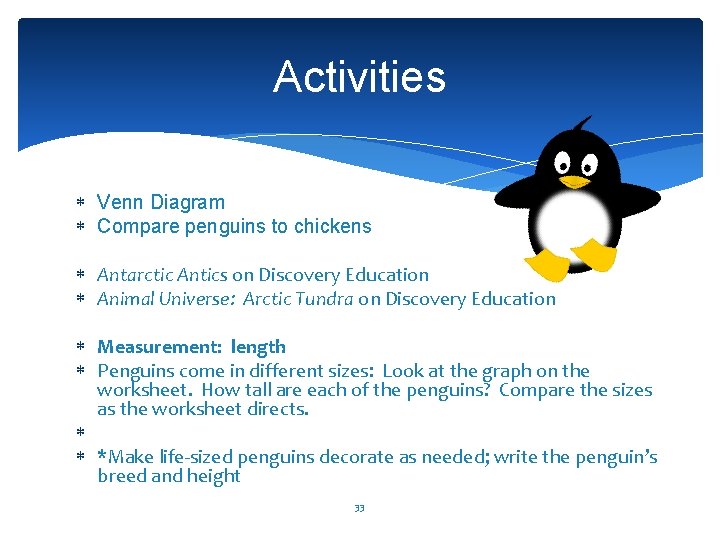 Activities Venn Diagram Compare penguins to chickens Antarctic Antics on Discovery Education Animal Universe: