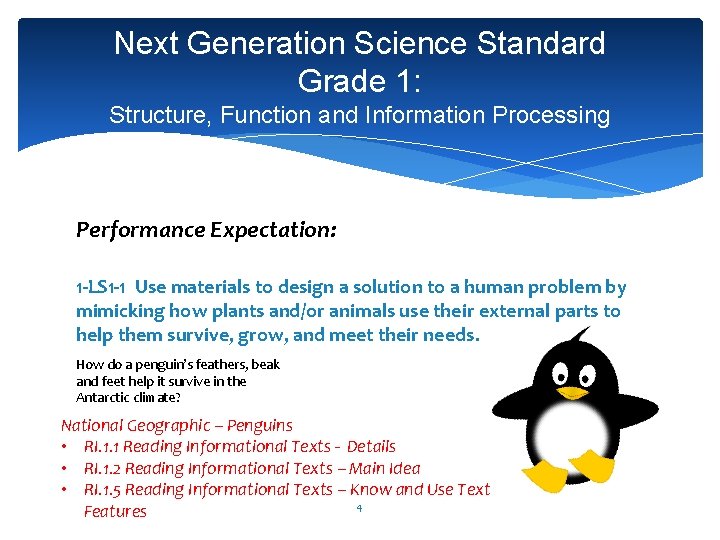 Next Generation Science Standard Grade 1: Structure, Function and Information Processing Performance Expectation: 1