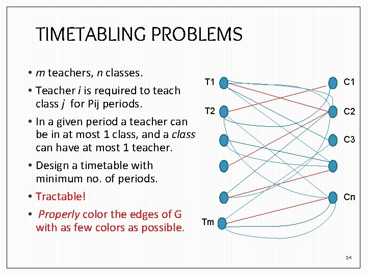 TIMETABLING PROBLEMS • m teachers, n classes. • Teacher i is required to teach