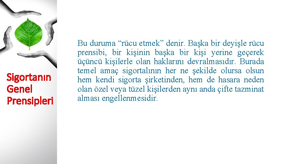 Sigortanın Genel Prensipleri Bu duruma “rücu etmek” denir. Başka bir deyişle rücu prensibi, bir