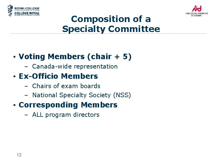 Composition of a Specialty Committee • Voting Members (chair + 5) – Canada-wide representation
